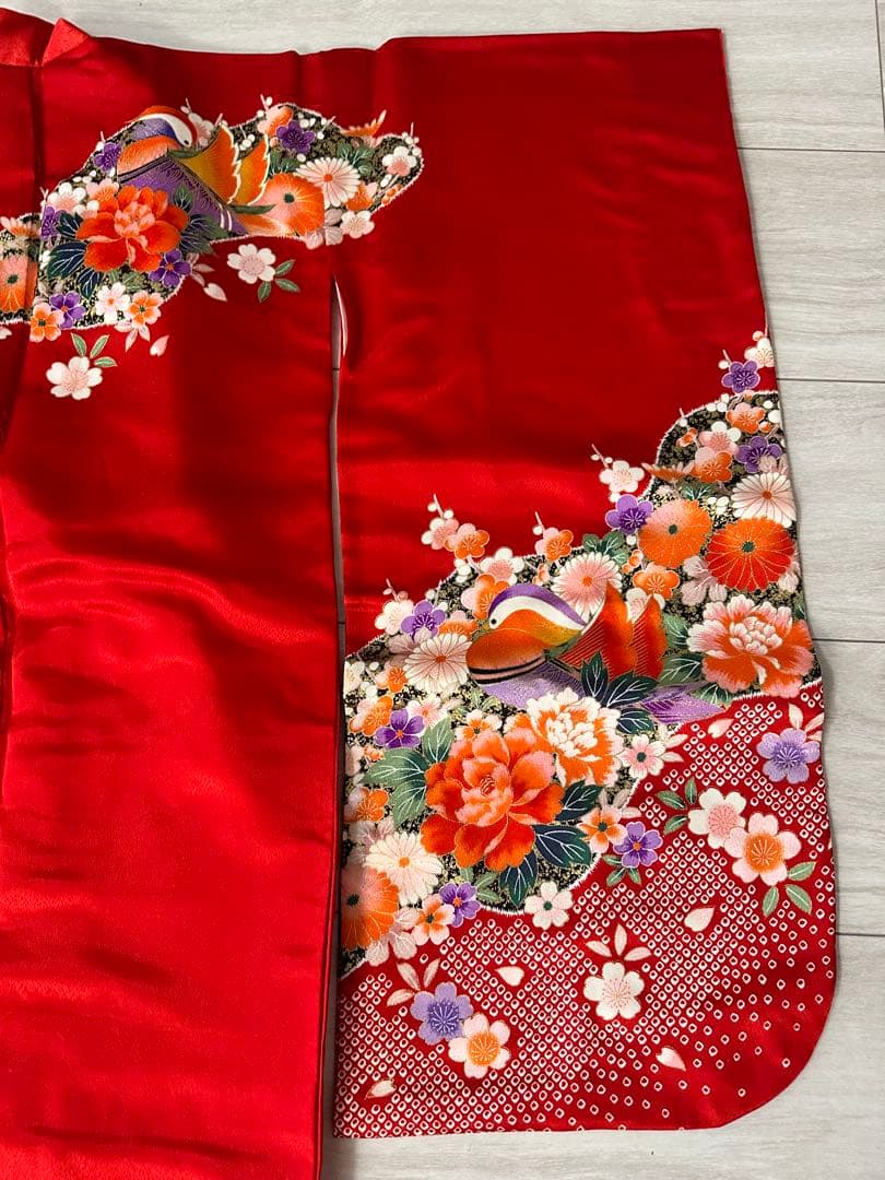 七五三　子ども　着物　小物一式　髪飾り　巾着　扇子　草履　赤