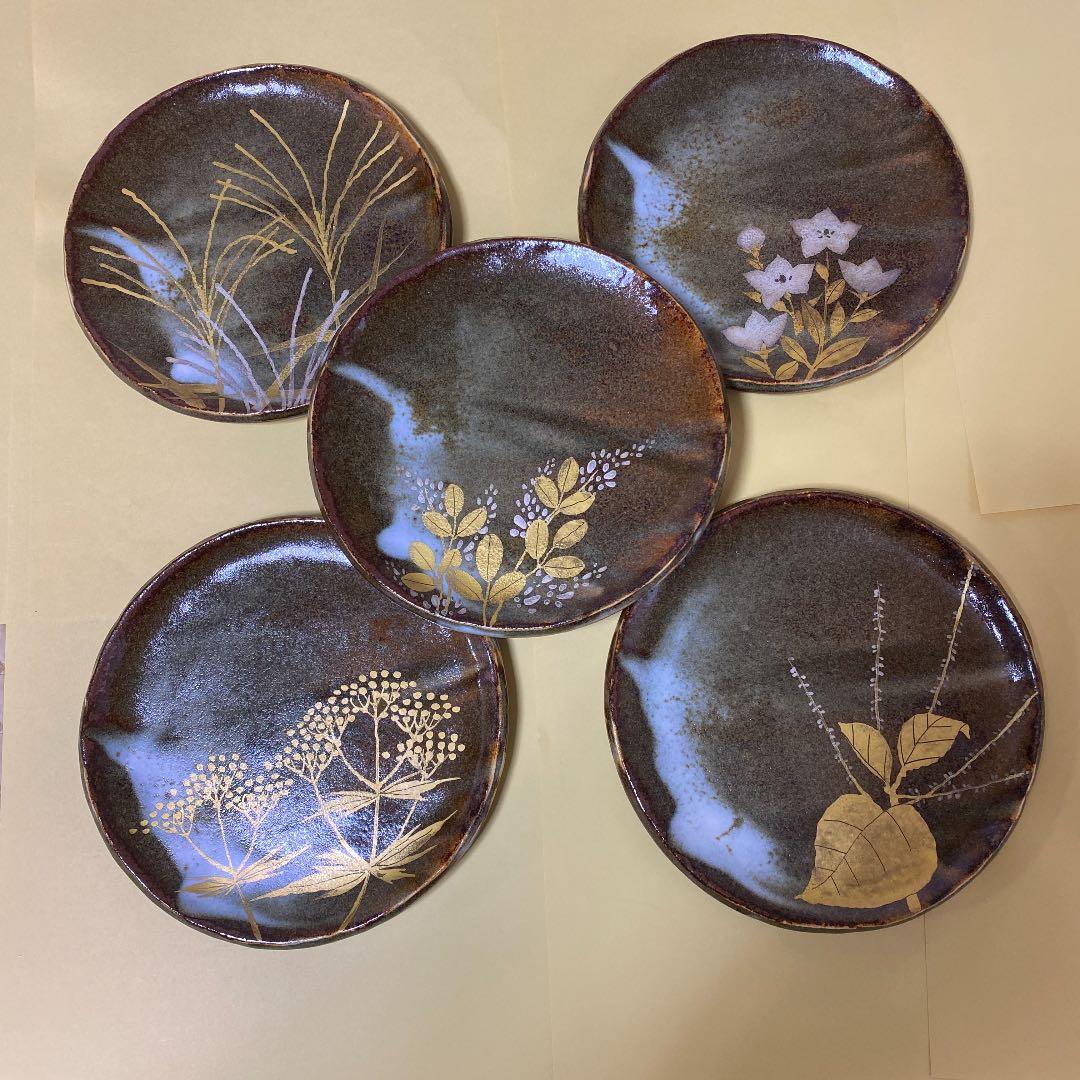 たち吉 特選 青嵐 安田道雄 金銀彩草花　銘々皿