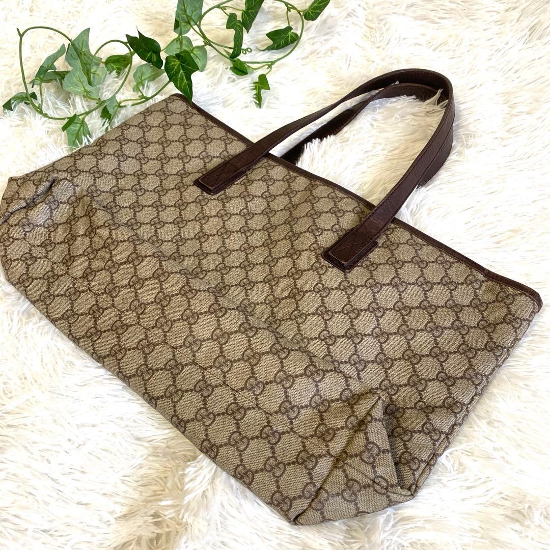 グッチ トートバッグ 肩掛け GGスプリーム PVC×レザー A4