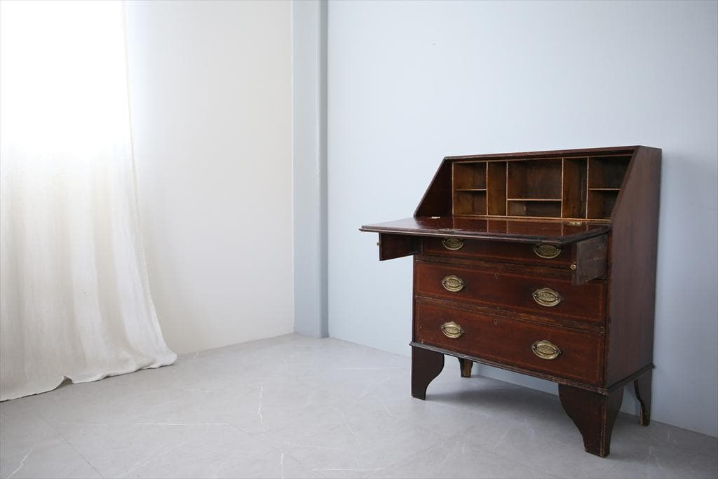 英国アンティーク木製ライティングビューロー/勉強机デスク/チェスト(92-161