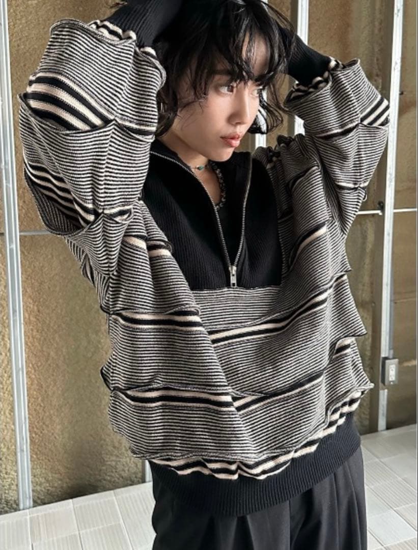 トップス ELCHELE BORDER HALF ZIP KNIT TOP