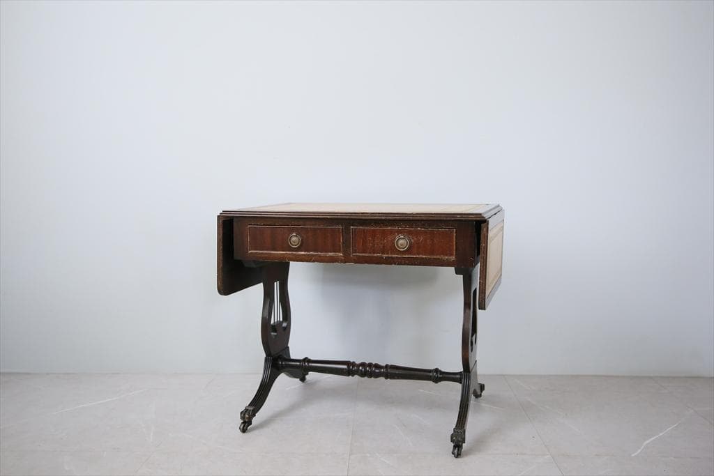 英国アンティーク木製ドロップリーフソファテーブル/折畳机バタフライ(92-282