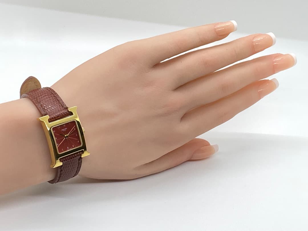 【新品電池】エルメス Hウォッチ HH1.201 ボルドー 赤 レッド ゴールド