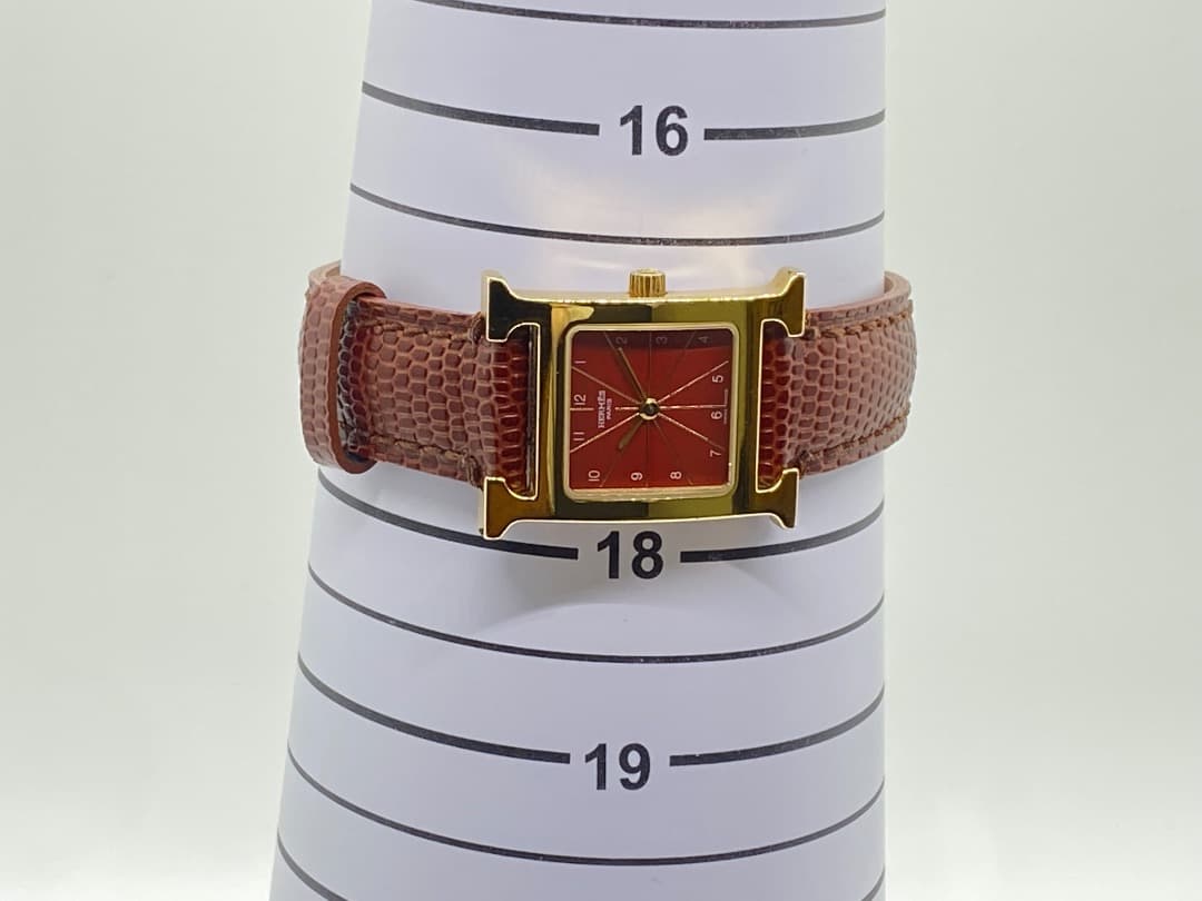 【新品電池】エルメス Hウォッチ HH1.201 ボルドー 赤 レッド ゴールド