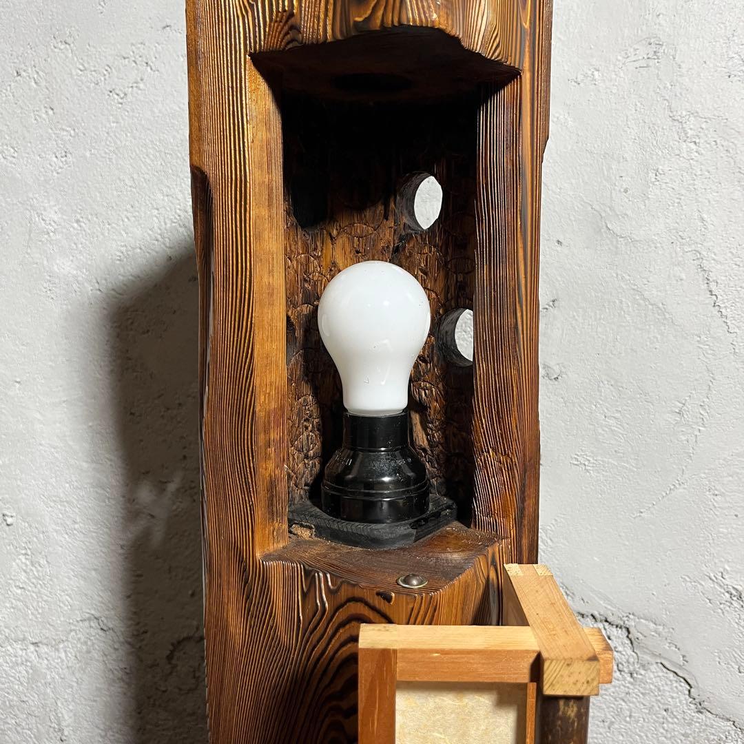 【激レア】杉材・和風行灯照明 天然木×竹細工×障子紙 灯籠 点灯確認済み