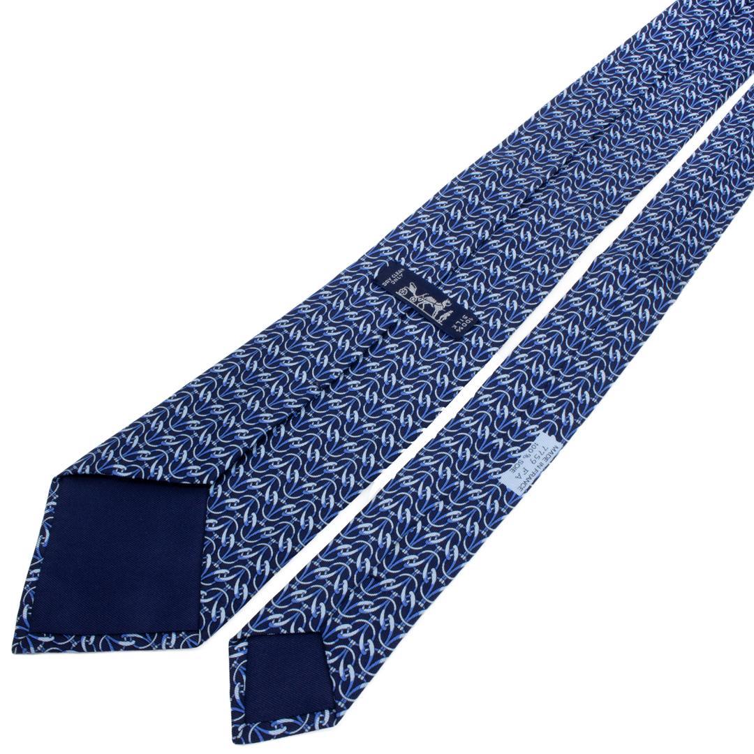 エルメス ネクタイ 新品同様 シルク ネイビーブルー 青 水色 ビジネス 総柄