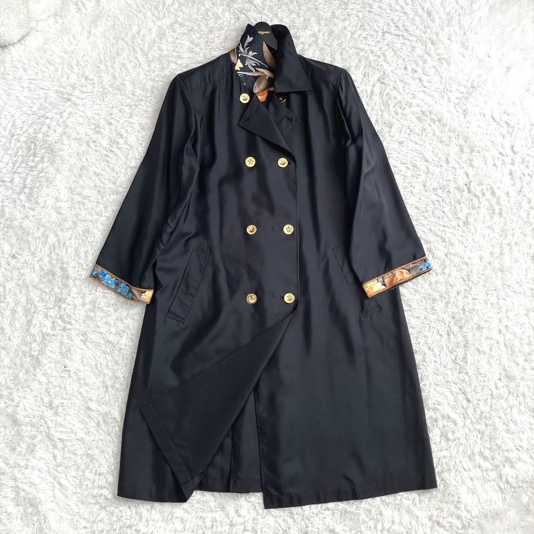 美品✨シルク100% レオナール スプリングコート 金ボタン ダブル トリム 花