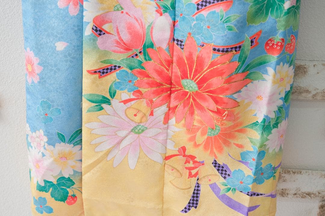 7歳　水色 花柄 着物