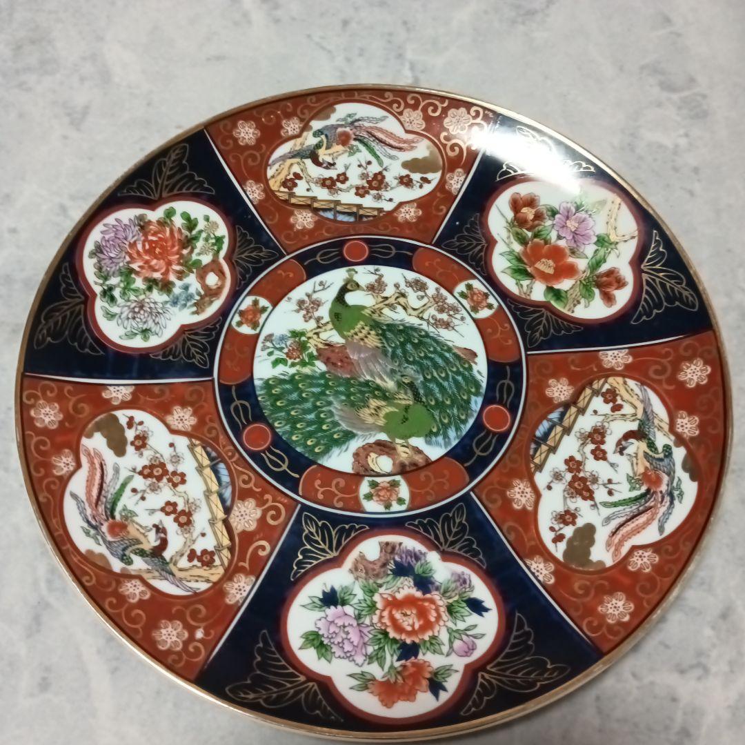 伊万里焼　秀峰作　大皿　飾り皿　孔雀図　3枚セット