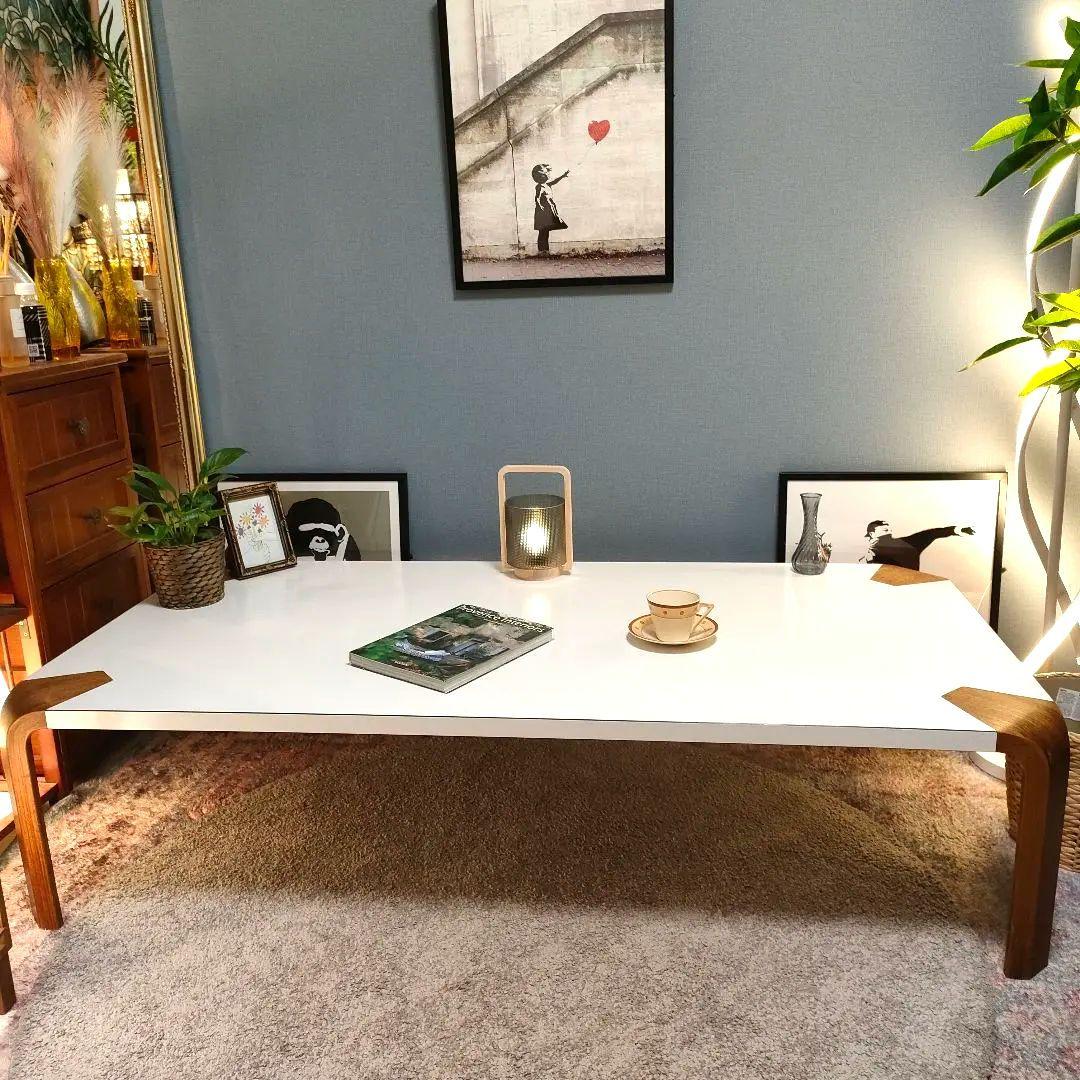 【希少】天童木工 ローテーブル成形合板脚 アントラー 白メラミン天板