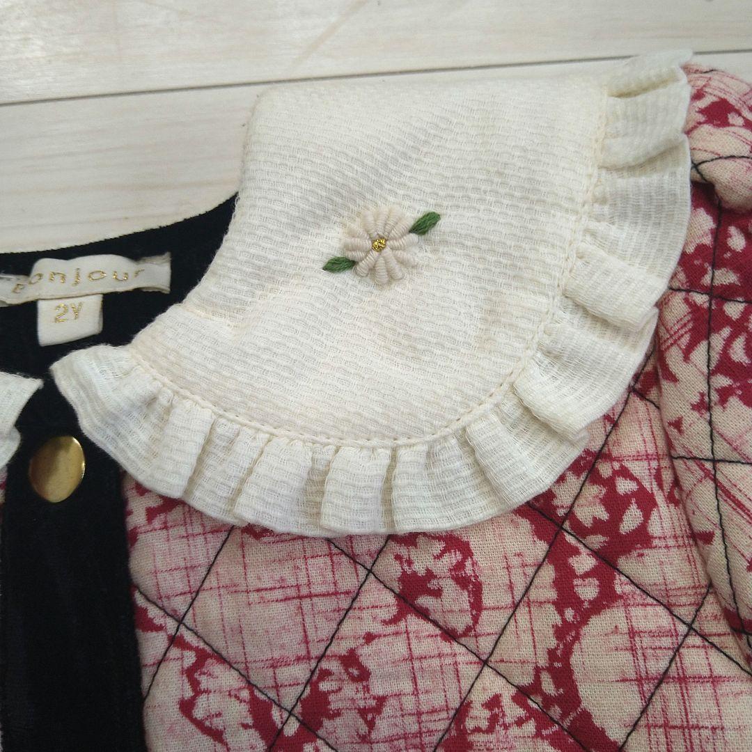 Bonjour diary ベロア キルティングコートドレス2Y