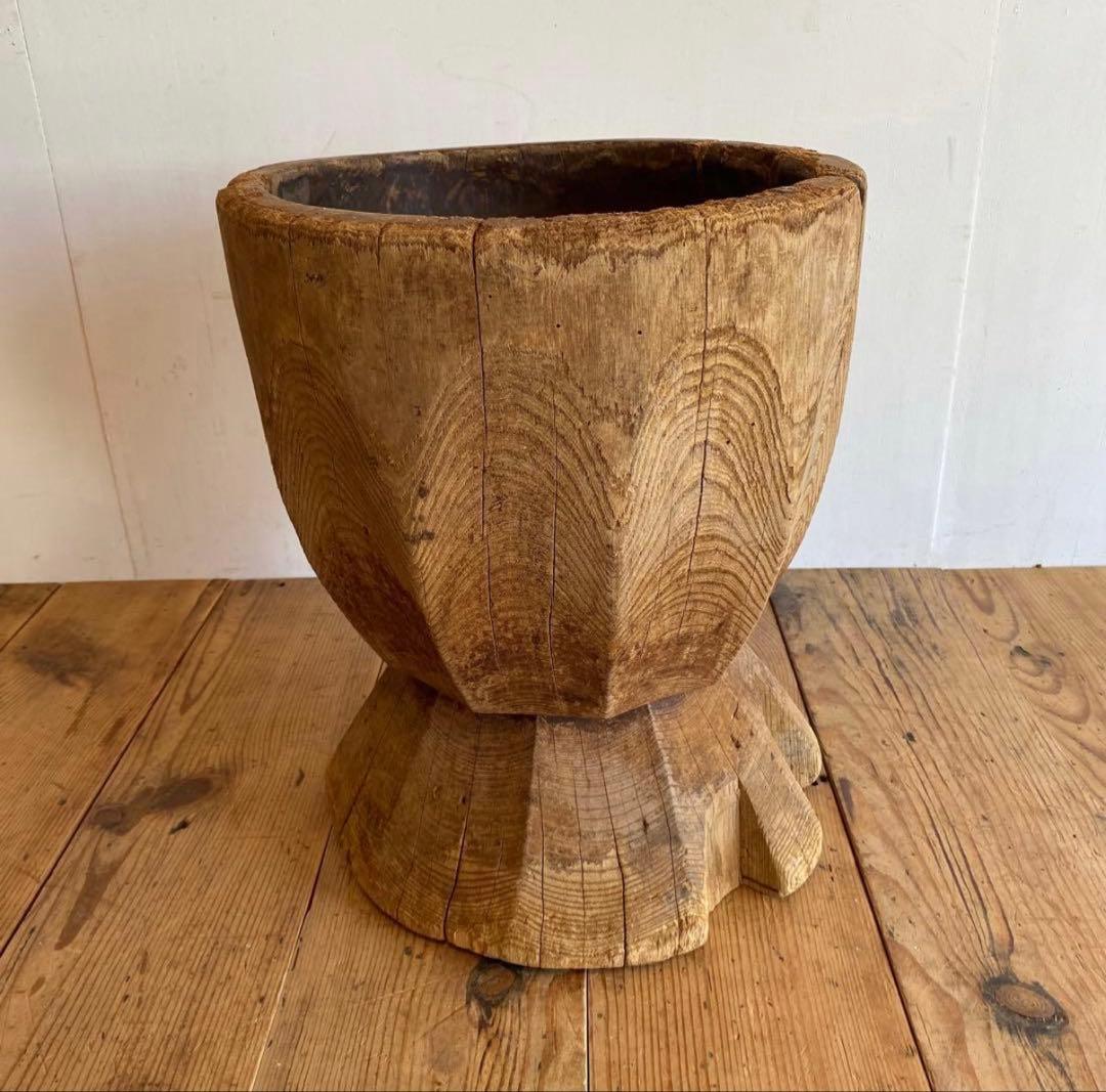 【一点物】アンティーク ローテーブル 椅子 欅 臼 プリミティブ 無塗装