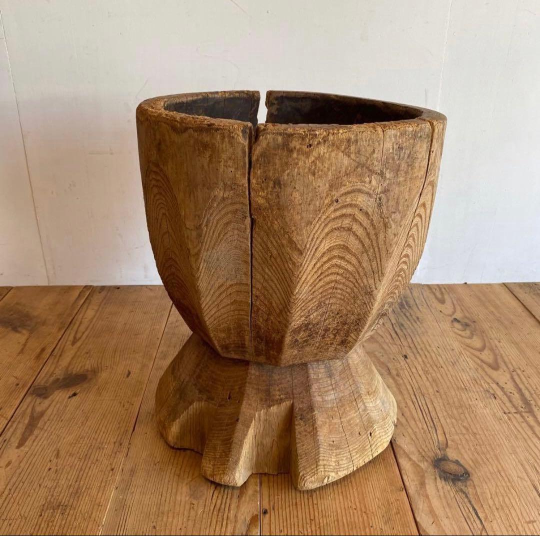 【一点物】アンティーク ローテーブル 椅子 欅 臼 プリミティブ 無塗装