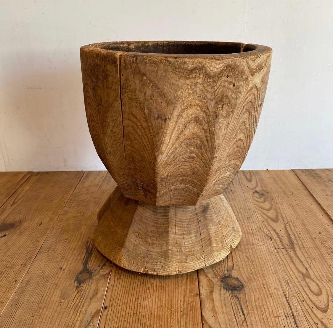 【一点物】アンティーク ローテーブル 椅子 欅 臼 プリミティブ 無塗装