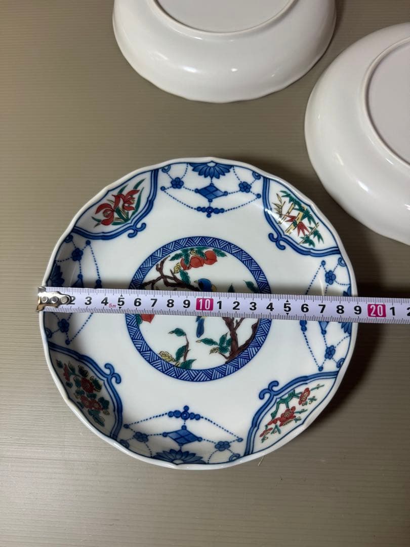 2814 九谷焼　花鳥文　中皿　5客　19cm 未使用