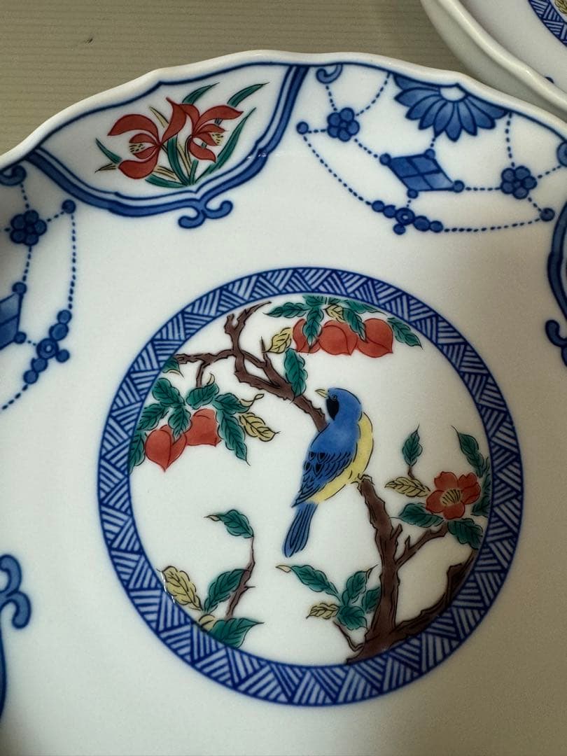 2814 九谷焼　花鳥文　中皿　5客　19cm 未使用