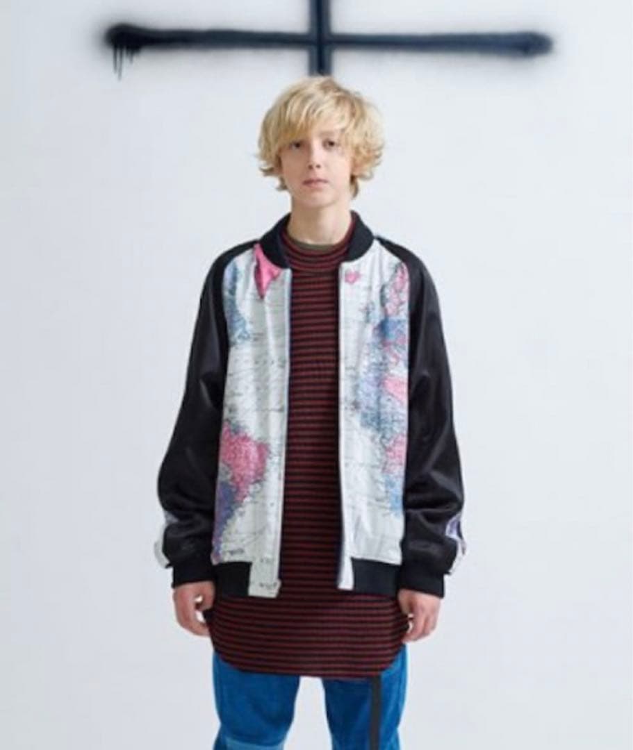 スカジャン　ラッドミュージシャン　地図柄　白　map柄　LAD MUSICIAN