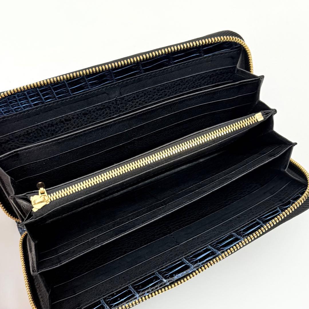 〈極美品〉東京クロコダイル JRA公認 長財布 ラウンドファスナー コスモブルー