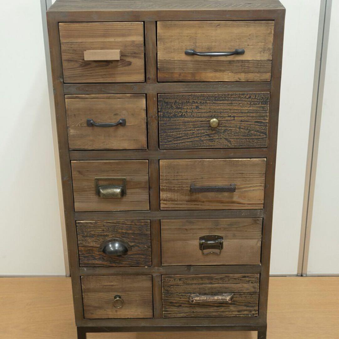【ブルックリン家具】古材×ブラックスチール脚 10杯チェスト55×115cm