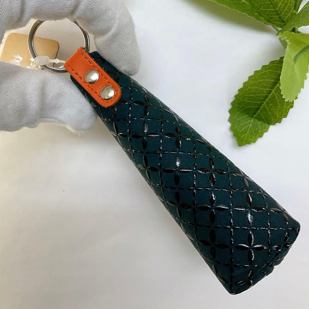 甲州印伝 キーケース【HISOCA】緑×黒漆 鹿革 印傳屋 七宝繋お洒落 新品