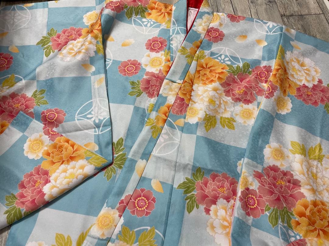 四つ身着物　１５点セット　七五三　女の子　着物セット　１１５-１２５　水色　花柄