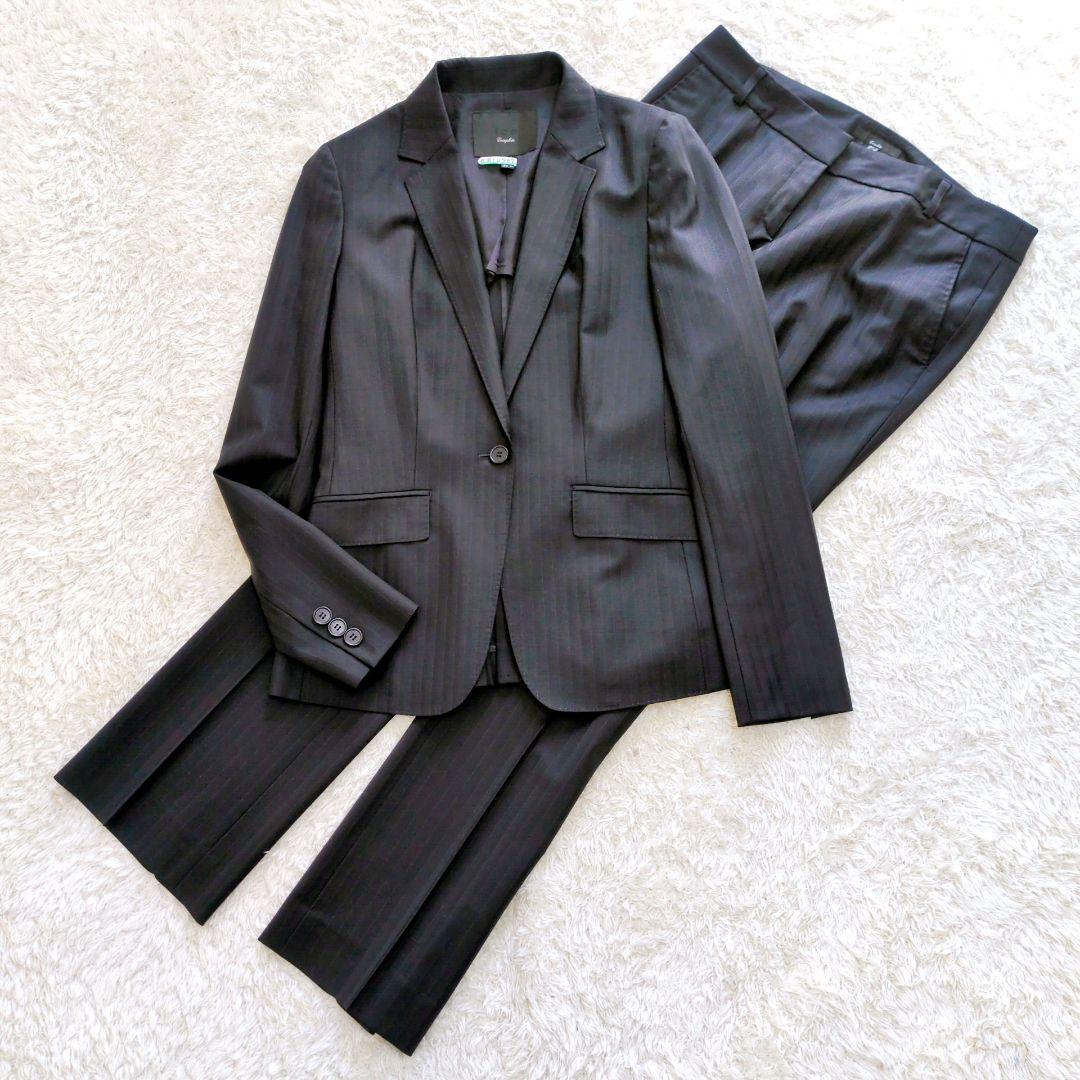 ICB　パンツスーツ　セットアップ　ストライプ　濃紺　シングルボタン　ビジネス