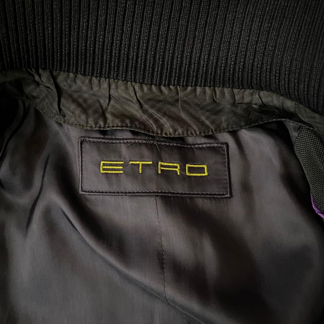 ほぼ未使用 ETRO レザー キルティングジャケット レイヤード M ネイビー