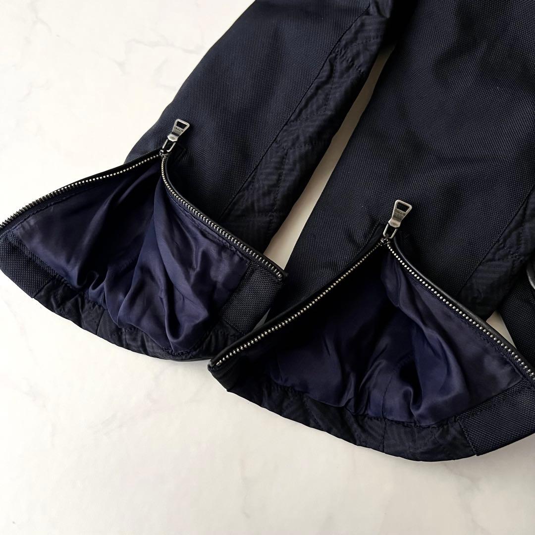 ほぼ未使用 ETRO レザー キルティングジャケット レイヤード M ネイビー