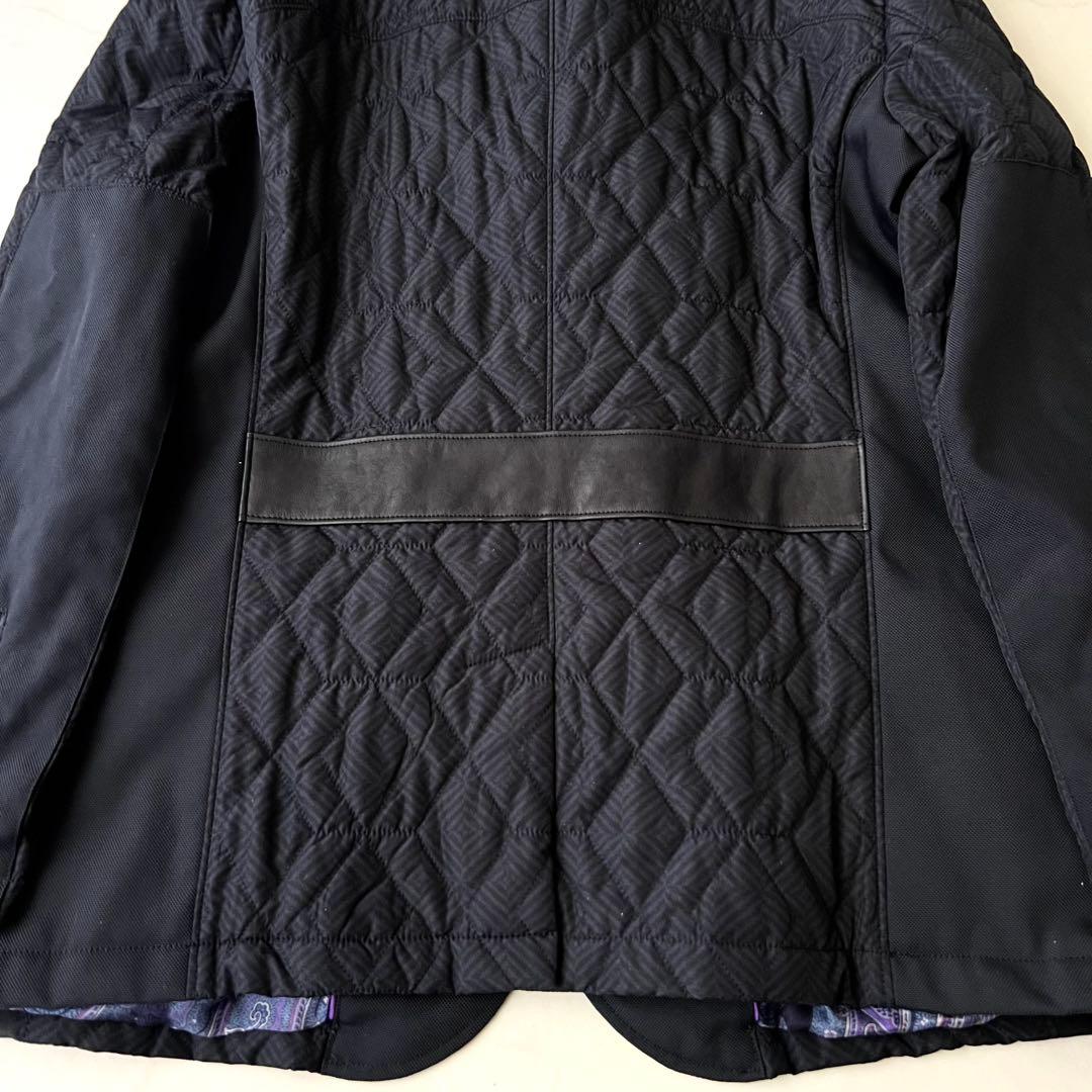 ほぼ未使用 ETRO レザー キルティングジャケット レイヤード M ネイビー