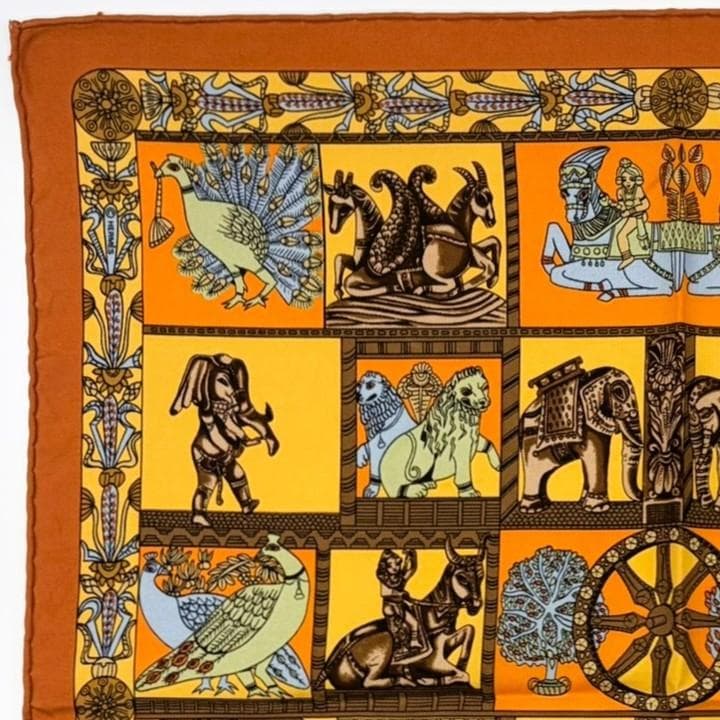 HERMES エルメス カレ45 塔門 スカーフ ガヴロッシュ タグなし 美品