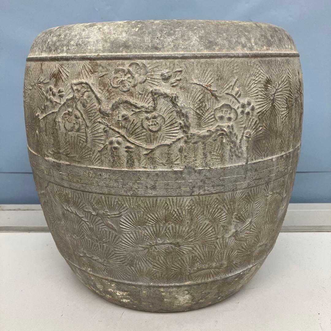 4F 松竹梅 彫金 砂張 金属製 火鉢 植木鉢 メダカ鉢 アンティーク レトロ