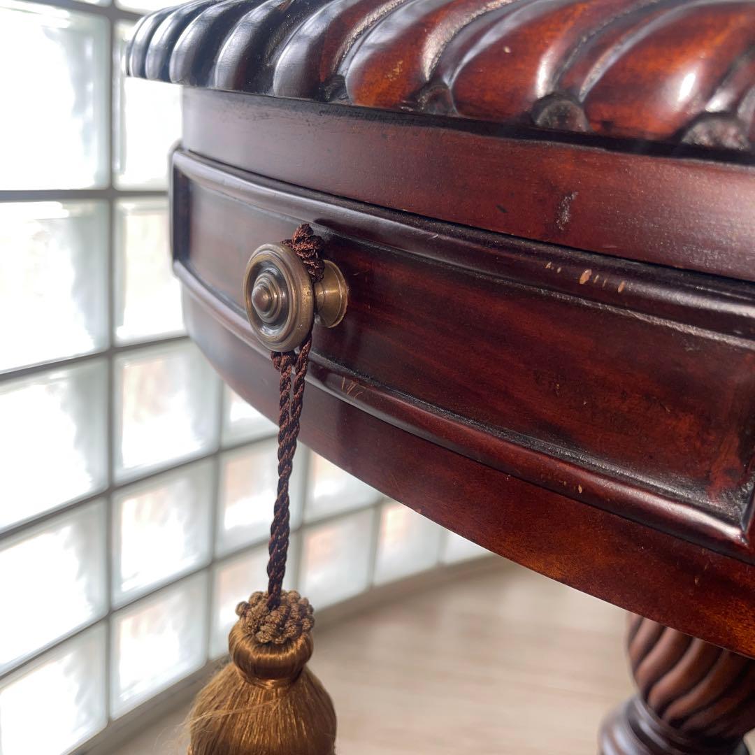 ダークブラウン 円形テーブル 引き出し付き