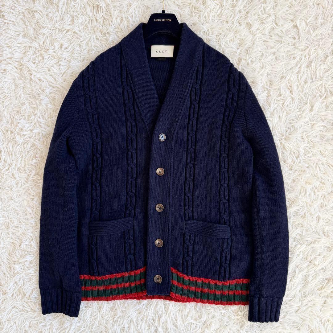 専用　XL相当　グッチ　ケーブルニット　カーディガン　シェリーライン　濃紺
