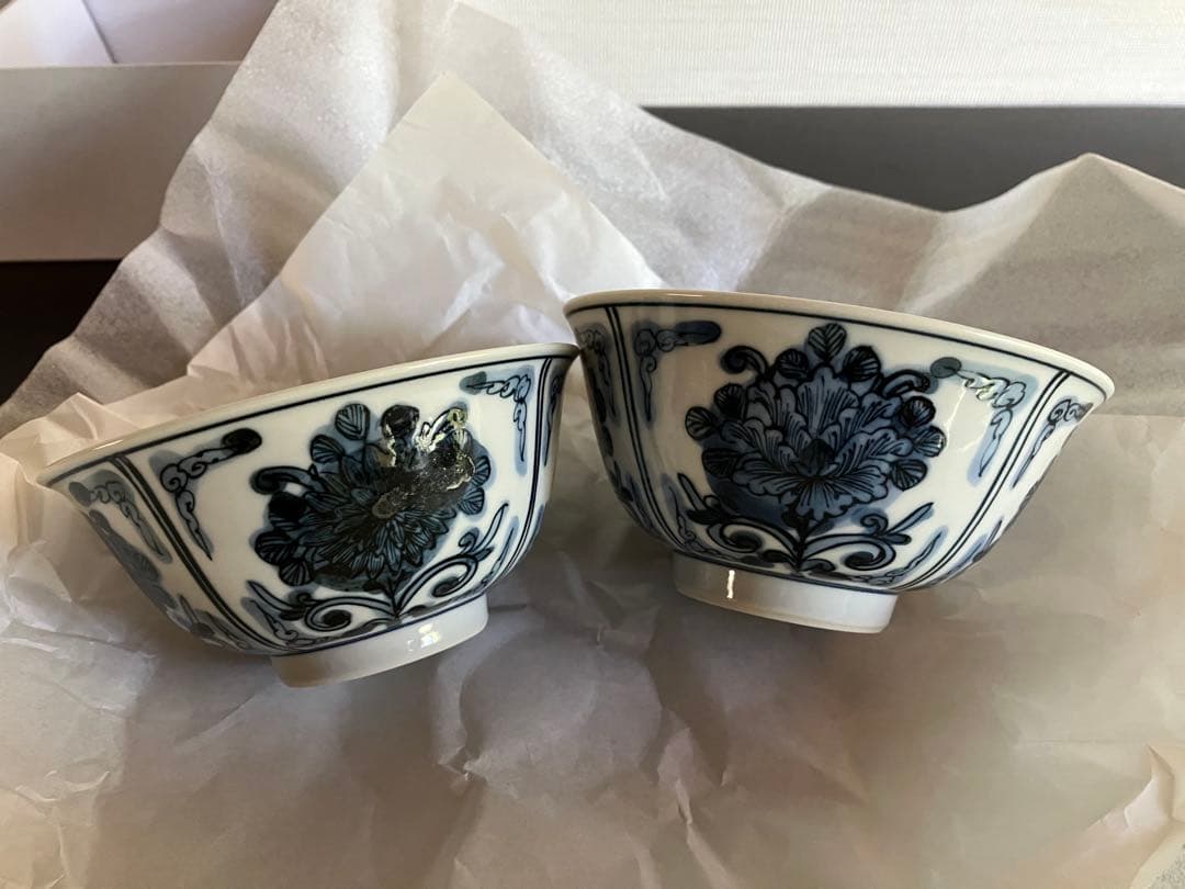 九谷焼　妙泉陶房　長左窯　山本長左 氏　染付　夫婦飯碗　ペアお碗　ご飯茶碗　２客