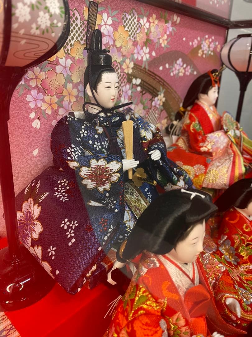 東京久月　雛人形親王五人飾りガラスケース入・間口約５６×奥行約３３×高さ約４２㎝
