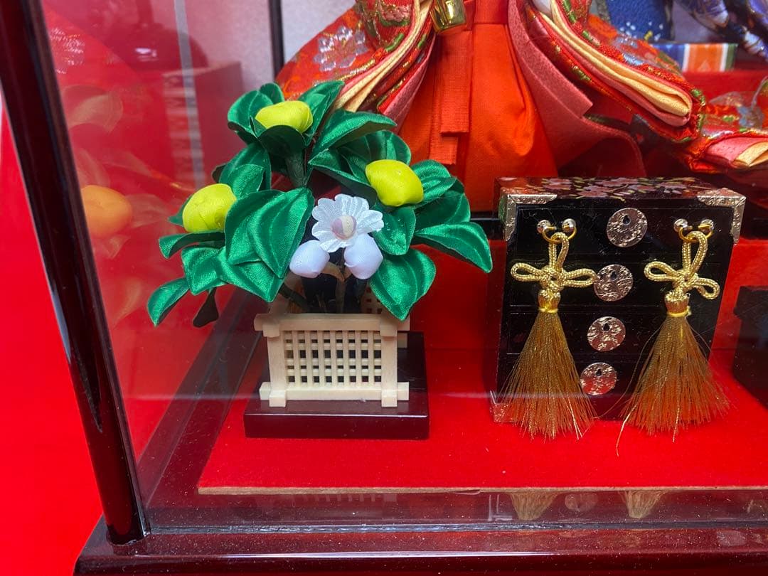 東京久月　雛人形親王五人飾りガラスケース入・間口約５６×奥行約３３×高さ約４２㎝