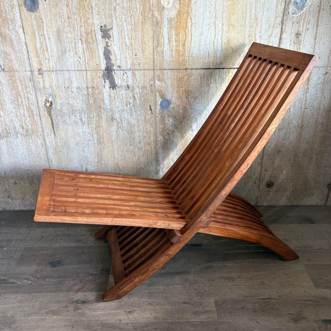 チーク無垢材　フォールディング　スライドチェア　ガーデンチェア