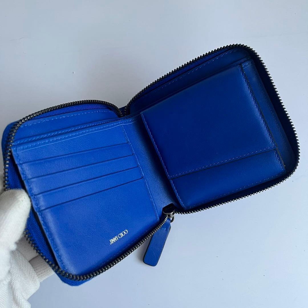 YoU-K ✨　JIMMY CHOO 　ラウンドジップ　財布　青　スタッズ