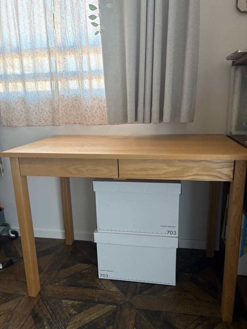 引き出し付きデスク 幅95cm ナチュラル 木製