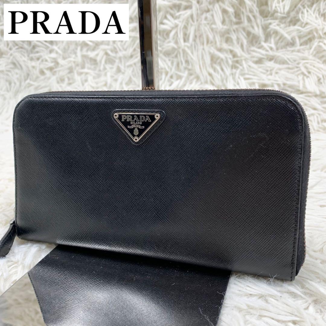 【✨美品✨】プラダ 三角ロゴ ラウンドジップ 長財布 サフィアーノ ブラック