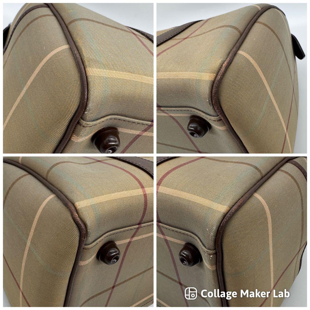 バーバリー ミニボストンバッグ ハンドバッグ トート レザー ファブリック 茶