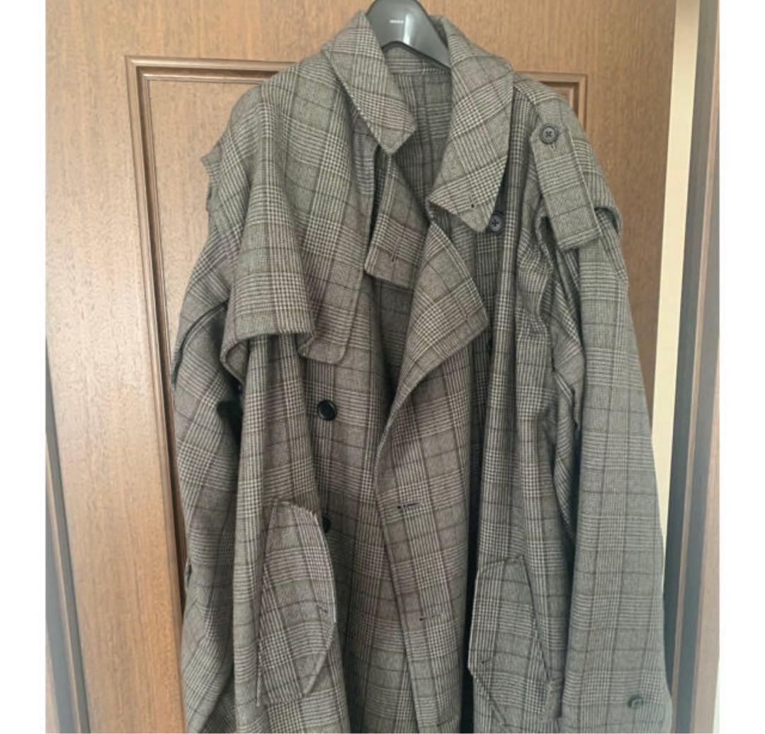 ジャケット・アウター stein DEFORMATION TRENCH COAT GLEN CHECK