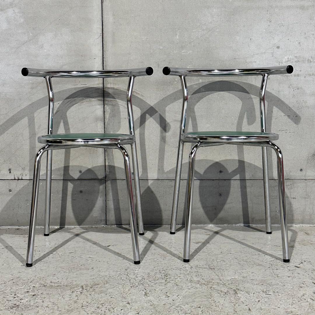 ★Chitose★ スチールラウンドチェア カフェチェア 昭和レトロ 2脚セット