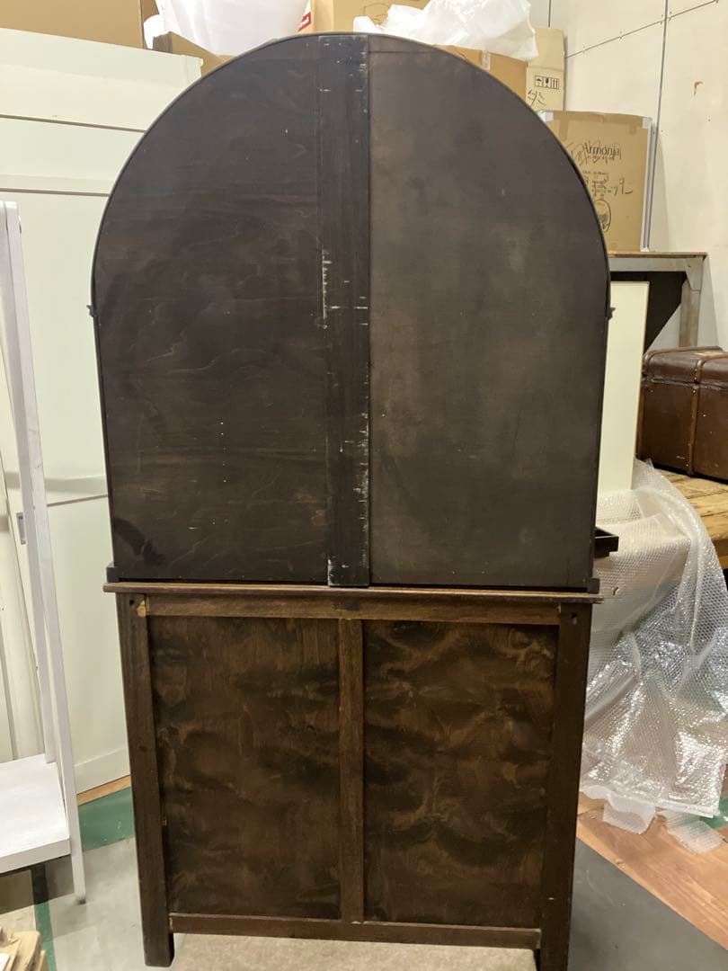 ◉西洋風アンティーク調ドーム型木製ハッチバック式三段収納棚コンディション良実用品