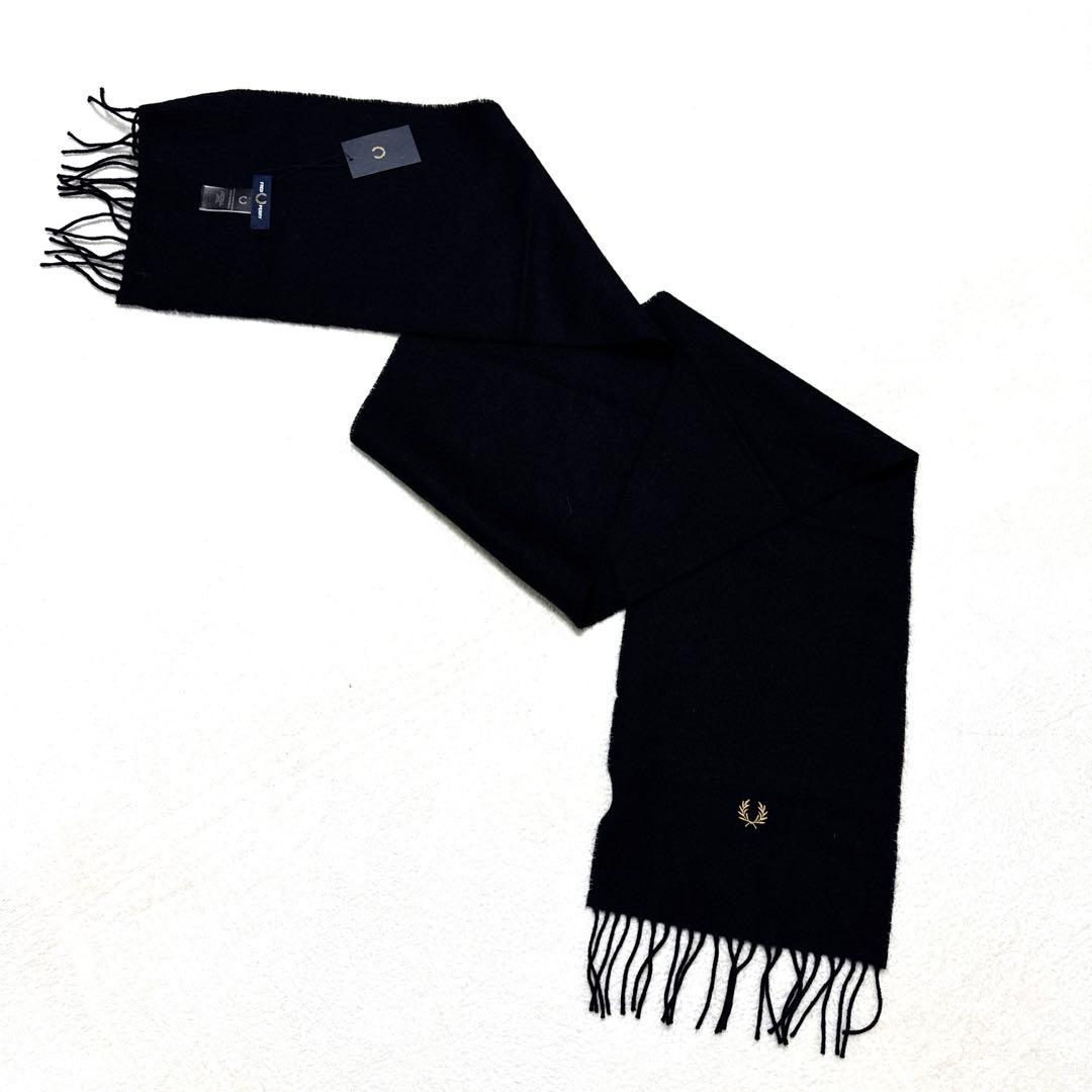 新品未使用 フレッドペリー マフラー 羊毛100% ブラック ユニセックス 秋冬