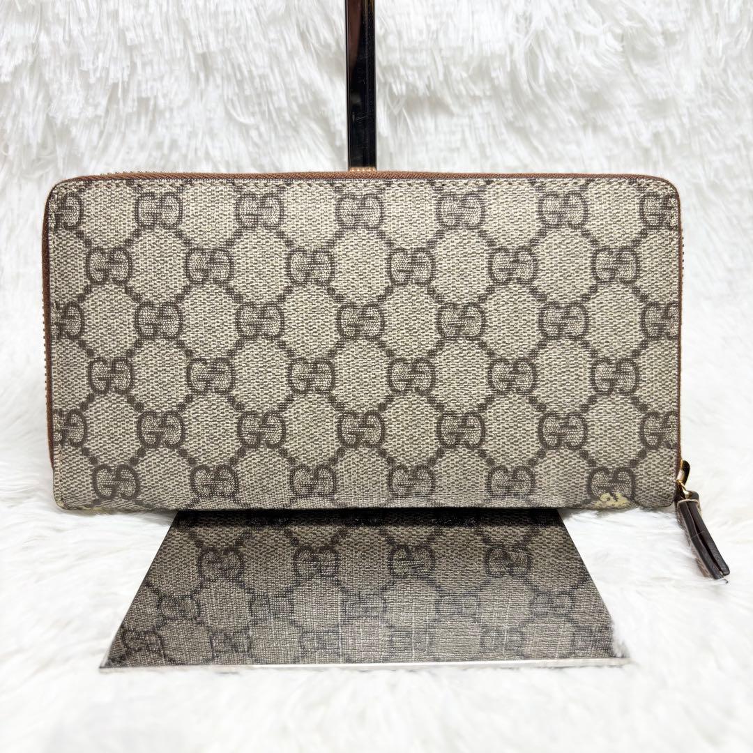 ✨訳あり美品✨ グッチ GGスプリーム ラウンドジップ 長財布 PVC ブラウン