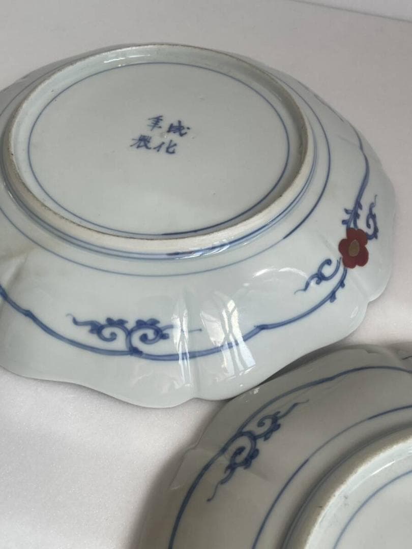 幅24cm 古伊万里 赤絵金彩麒麟図 八寸皿 二客 大聖寺 大皿 中皿 40