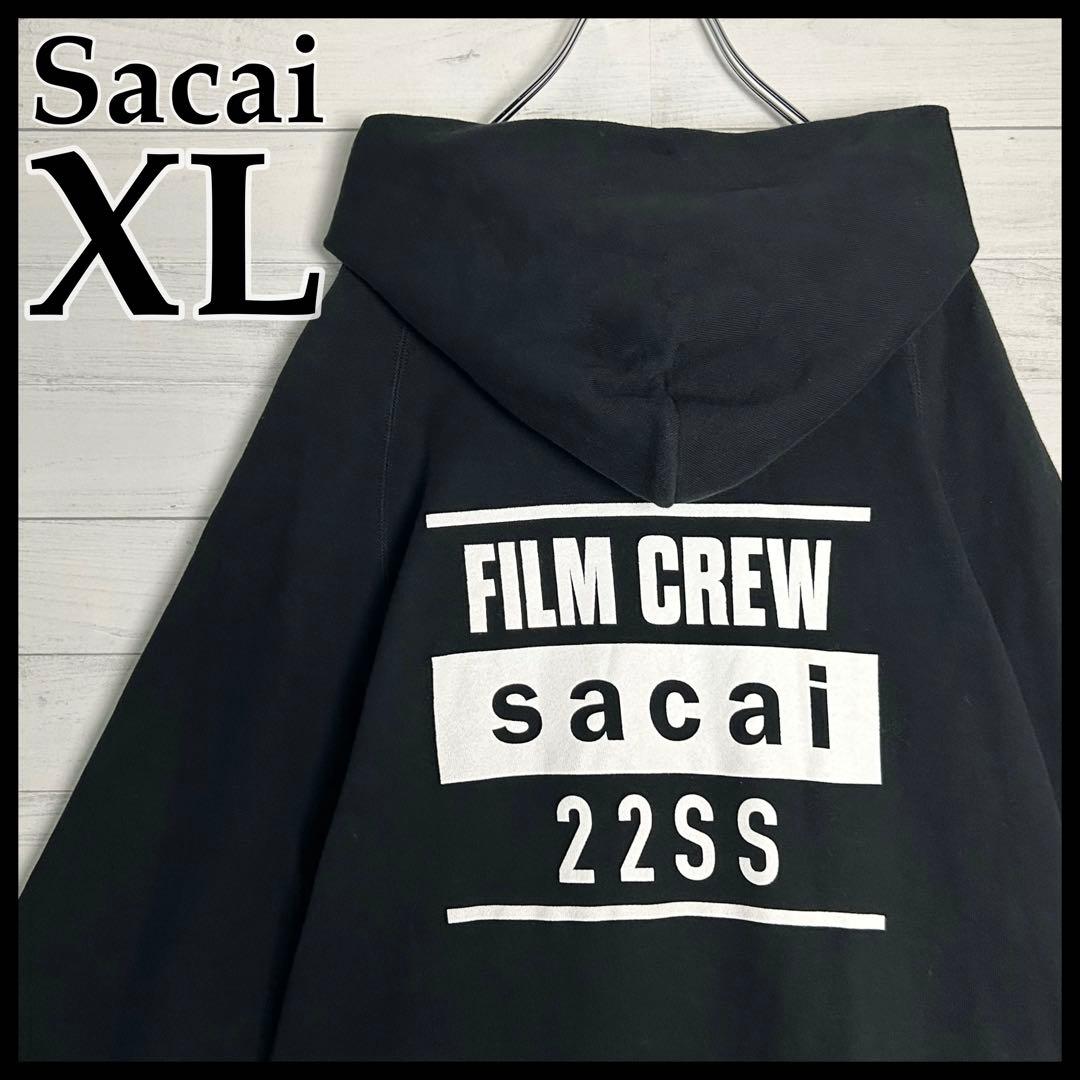 【極美品・XL】サカイ 22SS 両面ロゴ プルオーバー パーカー ブラック 黒