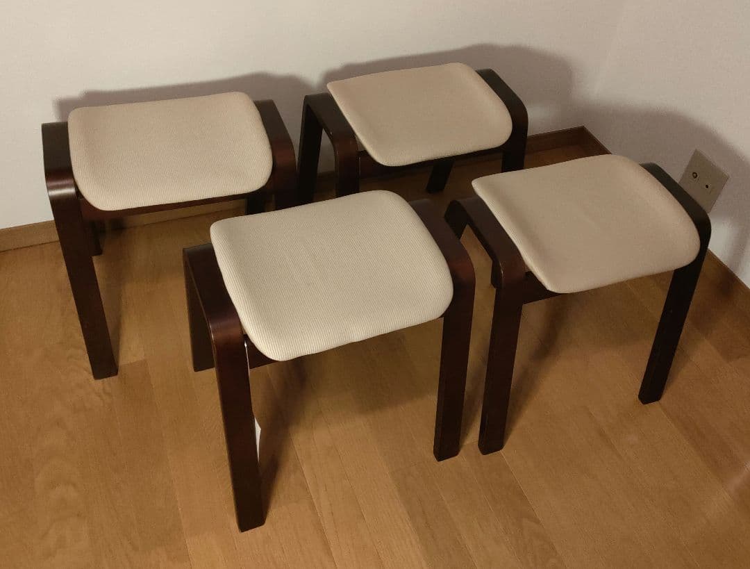 三聖 曲木スツール 木製 スタッキングチェア 4脚セット まとめ売り