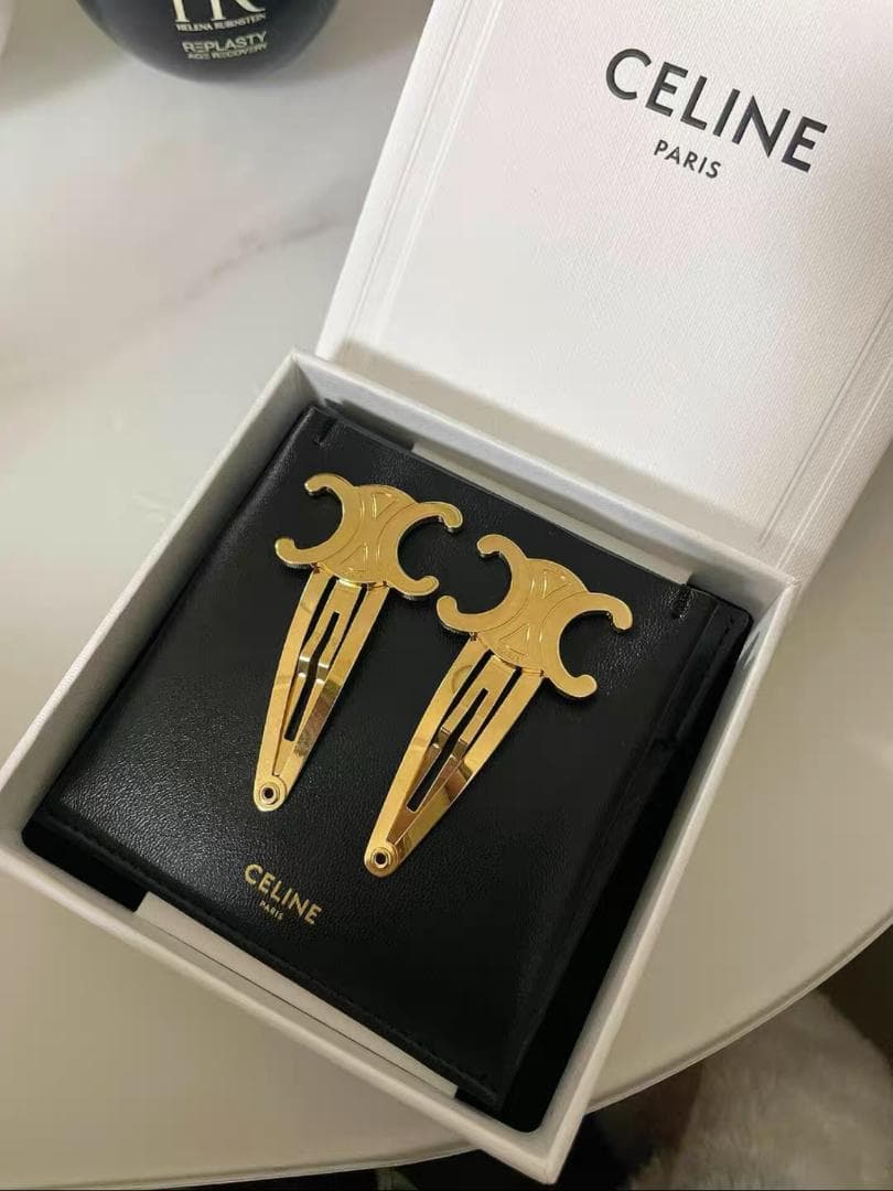 CELINE スナップ ヘアクリップ 2つセット / ゴールドフィニッシュ